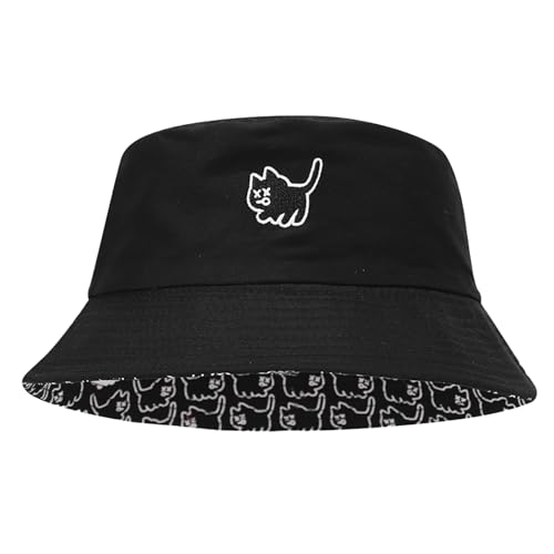 Bucket Hat for Women Men, Cotton Reversible Double Side Wear Sun Hats Beach Fisherman Hat - color: Adorable Kittens Black