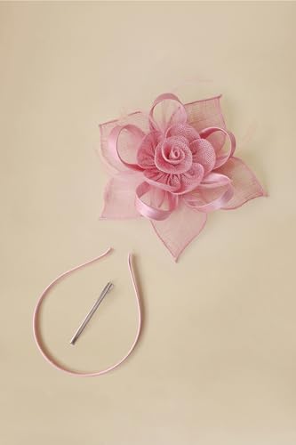 BABEYOND Fascinator Hats for Women Linen Flower Feather Tea Party Derby Hat - color: Pink