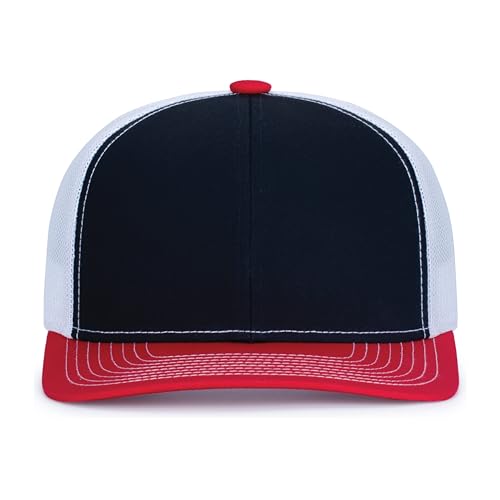 Pacific Headwear Contrast Stitch Trucker Snapback - color: Navy/White/Red