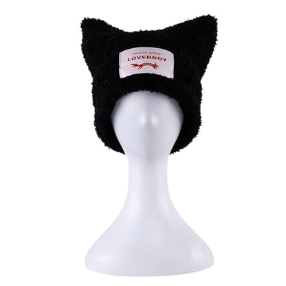 Knitted Beanie Hat Cute Rabbit Long Ears Fun Caps Fluffy Winter Warm Knitted Rabbit Hats Outdoor Slotty Cap - color: Khakir