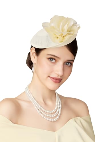 Coucoland Sinamay Flower Fascinators Hats for Women Pillbox Derby Headpiece - color: Beige