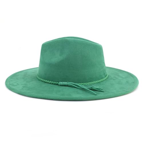 LIDHAY Big Wide Brim Fedora Hats for Women Men Western Suede Hat Large Felt Panama Hat Rancher Hat - color: Green
