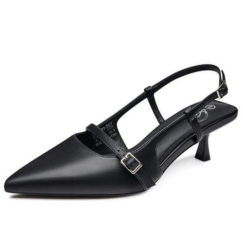 Trary Slingback Heels for Women - Pointed Toe Pumps, Comfortable & Stylish for Parties & Work - 3.2inch High Heels, Rhinestone & Glitter Dressy Shoes - color: Pu Black-b, size: 7