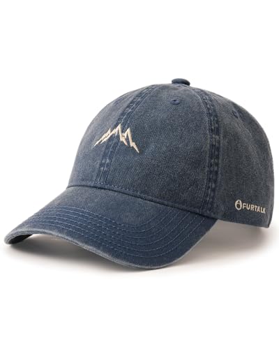FURTALK Mountain Embroidery Baseball Cap Washed Denim-Style Dad Hat Distressed Unisex Golf Hat - color: Navy