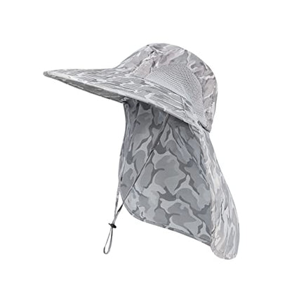 Outdoor Sun Hat for Men with 50+ UPF Protection Safari Cap Wide Brim Fishing Hat with Neck Flap, for Dad… - color: Gray Camouflage