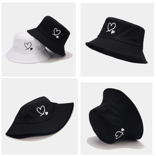 XYIYI 2 Pack Unisex Bucket Hat for Women Men Summer Beach Fishing Hat Sun Hat - color: Double Heart Black White