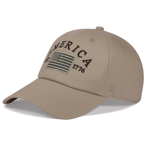 IIN American Flag Baseball Cap for Men Women Low Profile USA Army Tactical Operator Military Plain Dad Hat - color: Usa-khaki