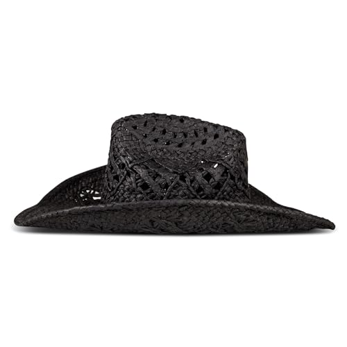 Lucky Brand Women's Straw Cowboy Hat | Rope Design | Western | Style | Fashion | Sun Protection | Breathable - color: Woven Straw - Black