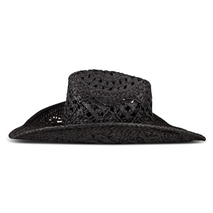 Lucky Brand Women's Straw Cowboy Hat | Rope Design | Western | Style | Fashion | Sun Protection | Breathable - color: Woven Straw - Black