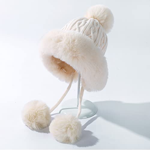 HUAMULAN Women Winter Sherpa Knit Beanie Hats Fleece Lined Ear Flaps - color: A3-m1399-naibai