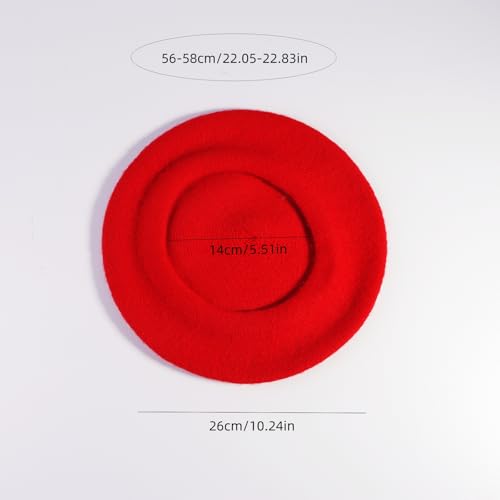 French Style Acrylic Beret - Solid Color Wool-Look Classic Winter Beanie Hat - color: Red