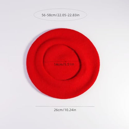 French Style Acrylic Beret - Solid Color Wool-Look Classic Winter Beanie Hat - color: Red