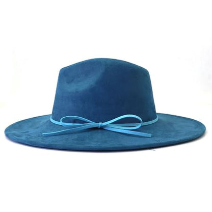 Fedora Hats for Women Man with Big Wide Brim Classic Suede Panama Hat Western Outdoor hat - color: Blue