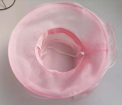 Organza Fascinator Hat - Women’s Wide Brim Church Bridal Tea Party Wedding Hat - color: 02a-lightpink