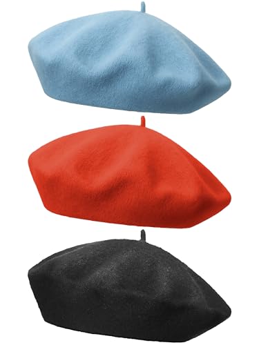 3/6 Pcs Beret Hats for Women - color: Sky Color, size: Medium