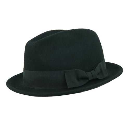 FREEBIRD99 Men's Wool Felt Trilby Hat Short Brim Fedora Hat - color: Black
