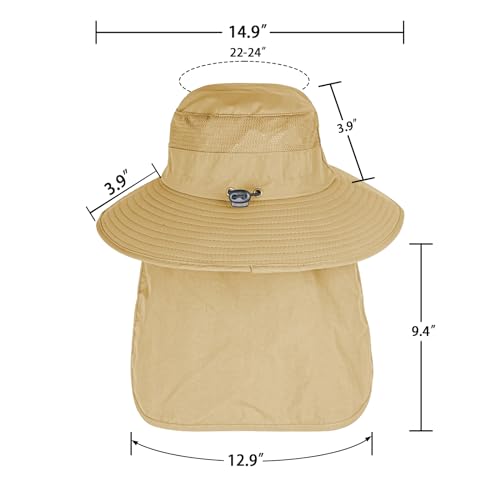 ZOORON Sun Hats for Men Women with Neck Flap Fishing UPF 50+ UV Protection - color: Khaki