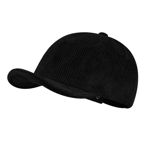 CLAPE Corduroy 5 Panel Hat, Lightweight Breathable Adjustable Soft Flat Brim Baseball Cap Trucker Hat for Outdoor Adventures - color: Gd29-black
