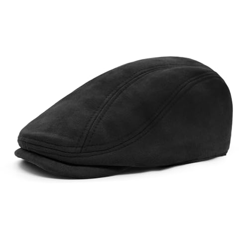 YAMEIZE Retro Suede Newsboy Hats for Men Women Beret Ivy Flat Cap Adjustable Winter Caps Trendy - color: Black