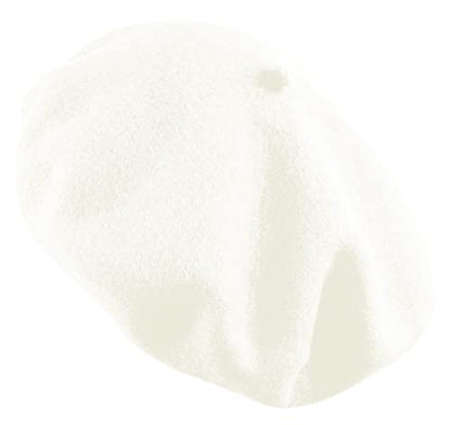 Women's French Beret Hat Solid Color Plain Wool Classic Traditional Artist Cap - color: White