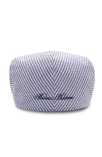 Brooks Brothers Men’s Seersucker Ivy Cap – with Logo Lining & Sweatband – Woven Cotton Hat - color: Blue Stripe, size: Large-X-Large