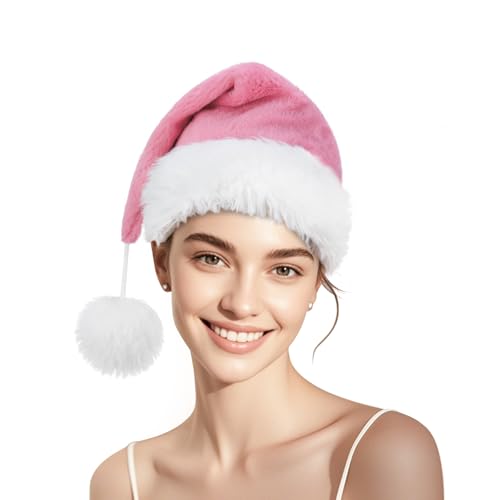 Personalized Santa Hat for Adults, Super Soft Plush Holiday Christmas Hat, Xmas New Year Party Headwear - color: Plush-hot Pink
