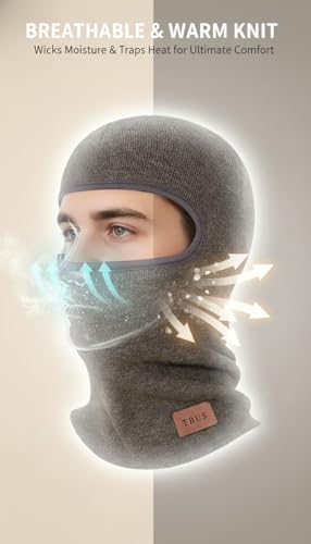 TBUS Men’s Knit Insulated Face Mask Beanie, Thermal Full Face Cover Ski Mask for Cold Weather for Women and Men - color: Taupe