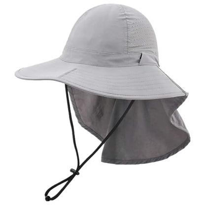 Sun Hats for Men Women with Neck Flap UPF 50+ UV Protection Wide Brim Bucket Hat Safari Hiking Fishing Hats - color: Light Grey