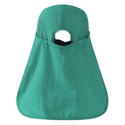 BASSDASH UPF 50+ Fishing Hat, Baseball Cap with Removable Neck Flap - color: Aqua Green With Foldable Brim