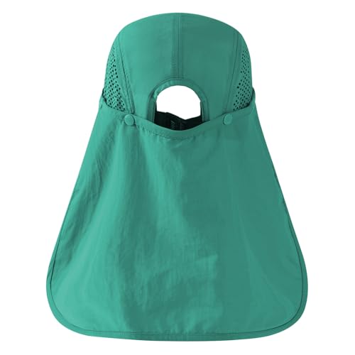 BASSDASH UPF 50+ Fishing Hat, Baseball Cap with Removable Neck Flap - color: Aqua Green With Unfoldable Brim
