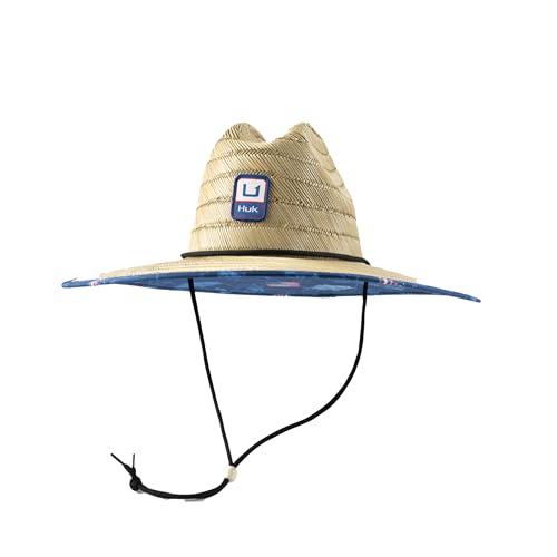 HUK Men's Straw Hat, Wide Brim Fishing & Beach Hat for Men - color: Fish and Flags - Set Sail