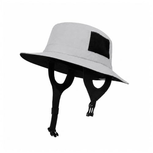 Surblue Surf Bucket Hat with Widened Chin Straps UPF 50+ Windproof Sun Hat Adjustable Packable Cap for Water Sports Surfing - color: Lightgray
