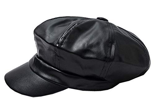 Women PU Leather Newsboy Cabbie Peaked Beret Cap Vintage Baker Boy Visor Hat