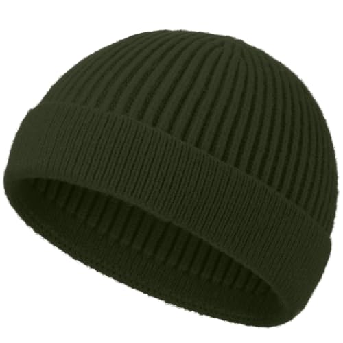 Short Beanie for Men Women, Wool Knit Cuff Winter Fisherman Hats - color: 1pcs- Army Green