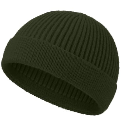 Short Beanie for Men Women, Wool Knit Cuff Winter Fisherman Hats - color: 1pcs- Army Green