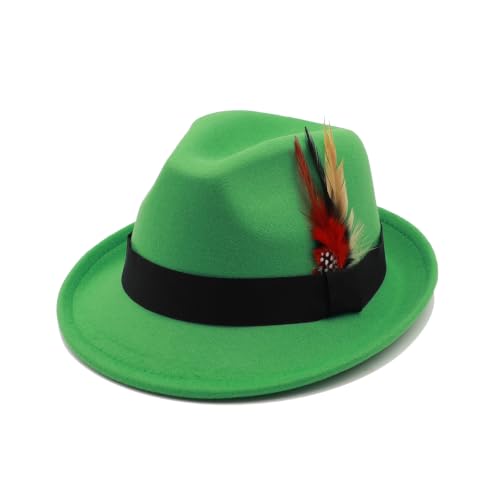 Unisex Trilby Hats Classic Fedora Hats for Women Men Dress Hats Felt Short Brim Fedoras Hat Panama Hat with Band - color: Green
