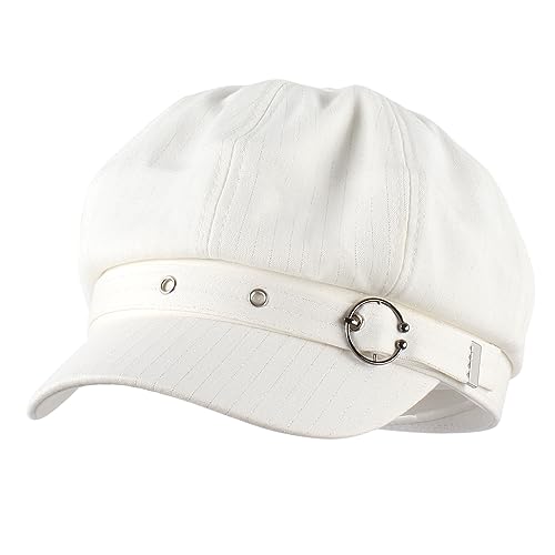 Women Cotton Blend Newsboy Cap Cabbie Paperboy Painter Visor Hat - color: White