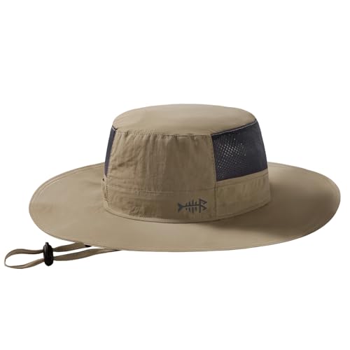 BASSDASH UPF 50+ Fishing Sun Hat Water Resistant Unisex Wide Brim Bucket Boonie Hat for Hiking Camping Safari FH15 - color: Dark Khaki, size: Large