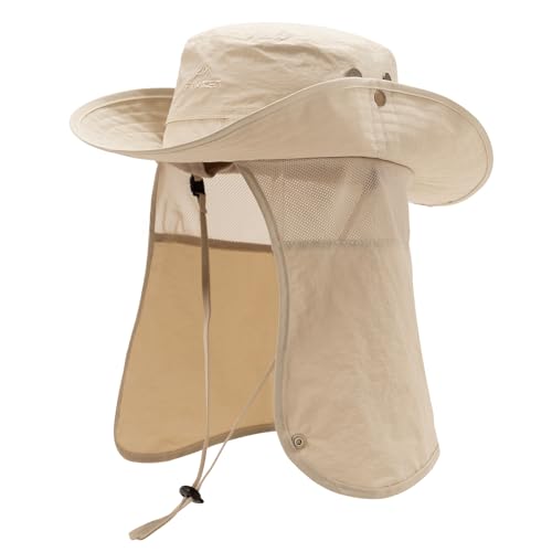 Comhats Sun Hat with Neck Flap for Men, UPF 50+ Wide Brim Cooling Oversized - color: Aa96561_beige, size: X-Large-XX-Large