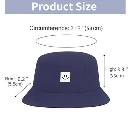 Kids Sun Hat Smile Face Bucket Hat for Girls Boys Summer Sun Protection Cotton Unisex Beach Cap - color: Navy