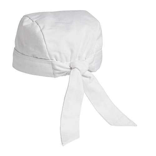 Uncommon Threads Elastic Back Skull Cap Chef Hat with Ties - color: White