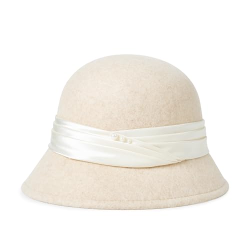Women Cloche Felt Hat Winter Wool Bucket Hat Vintage Fedora Bowler Hat - color: 3-khaki
