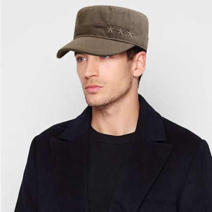 Cadet Hat Flat Top Hats Army Military Caps for Men Women - color: Brown 7