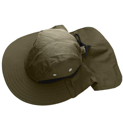 Falari Outdoor Sun Hat, Wide Brim with Neck Flap, Safari Hiking Gardening Fishing Hat - color: Army Green