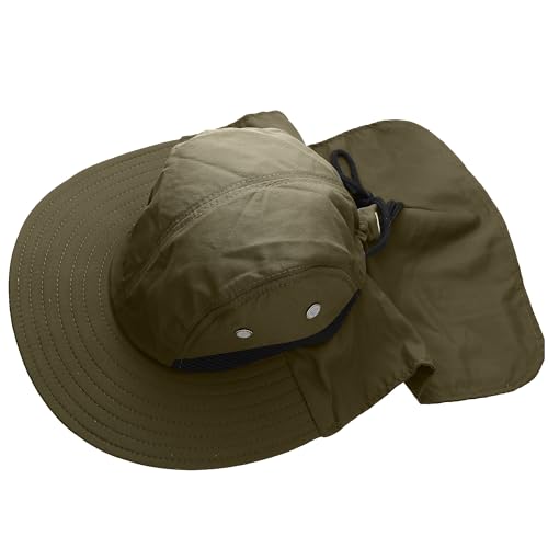 Falari Outdoor Sun Hat, Wide Brim with Neck Flap, Safari Hiking Gardening Fishing Hat - color: Army Green