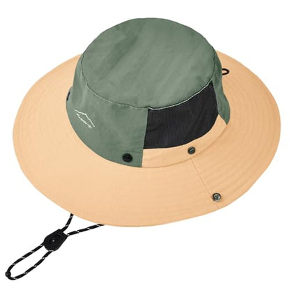 ZOORON Sun Hats for Teens Men Women Waterproof Fishing Hat UPF 50+ Bucket Hat Quick Dry Safari Hat for Beach Hiking Garden - color: 1pack-khaki/Green
