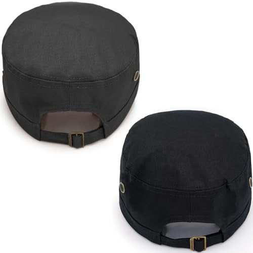 Cadet Army Hat 2 Pieces Flat Top Cap Unisex Military Hat for Women Men - color: Black C + Grey C