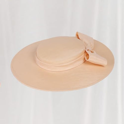 Fascinators Women Wide Brim 20s 50s Derby Pillbox Hat Bowknot Cocktail Tea Party Church Dress Hats - color: Khaki