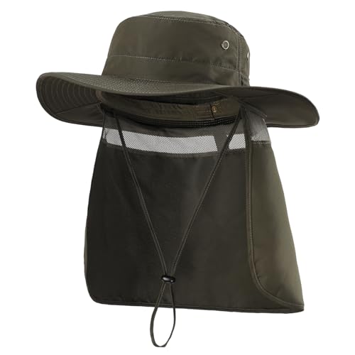 Home Prefer UPF50 Mens Sun Hat with Neck Flap Quick Dry UV Protection Cap Womens Wide Brim Fishing Hat Neck Flap Beach Garden - color: Dark Green