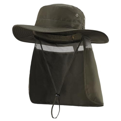 Home Prefer UPF50 Mens Sun Hat with Neck Flap Quick Dry UV Protection Cap Womens Wide Brim Fishing Hat Neck Flap Beach Garden - color: Dark Green